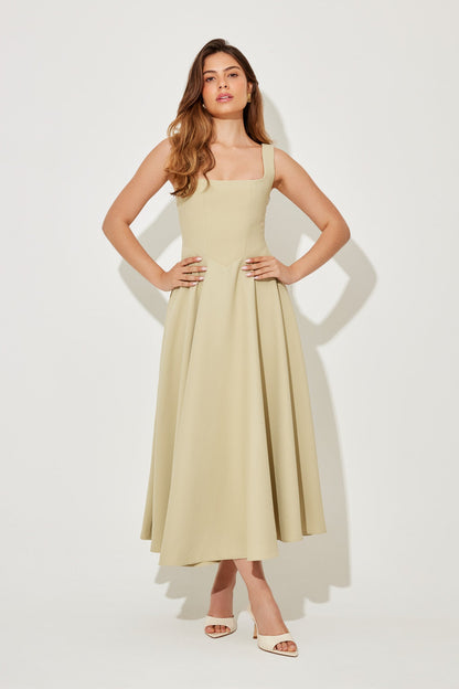 Damen Kleid | Karree-Ausschnitt A-Linie Midi