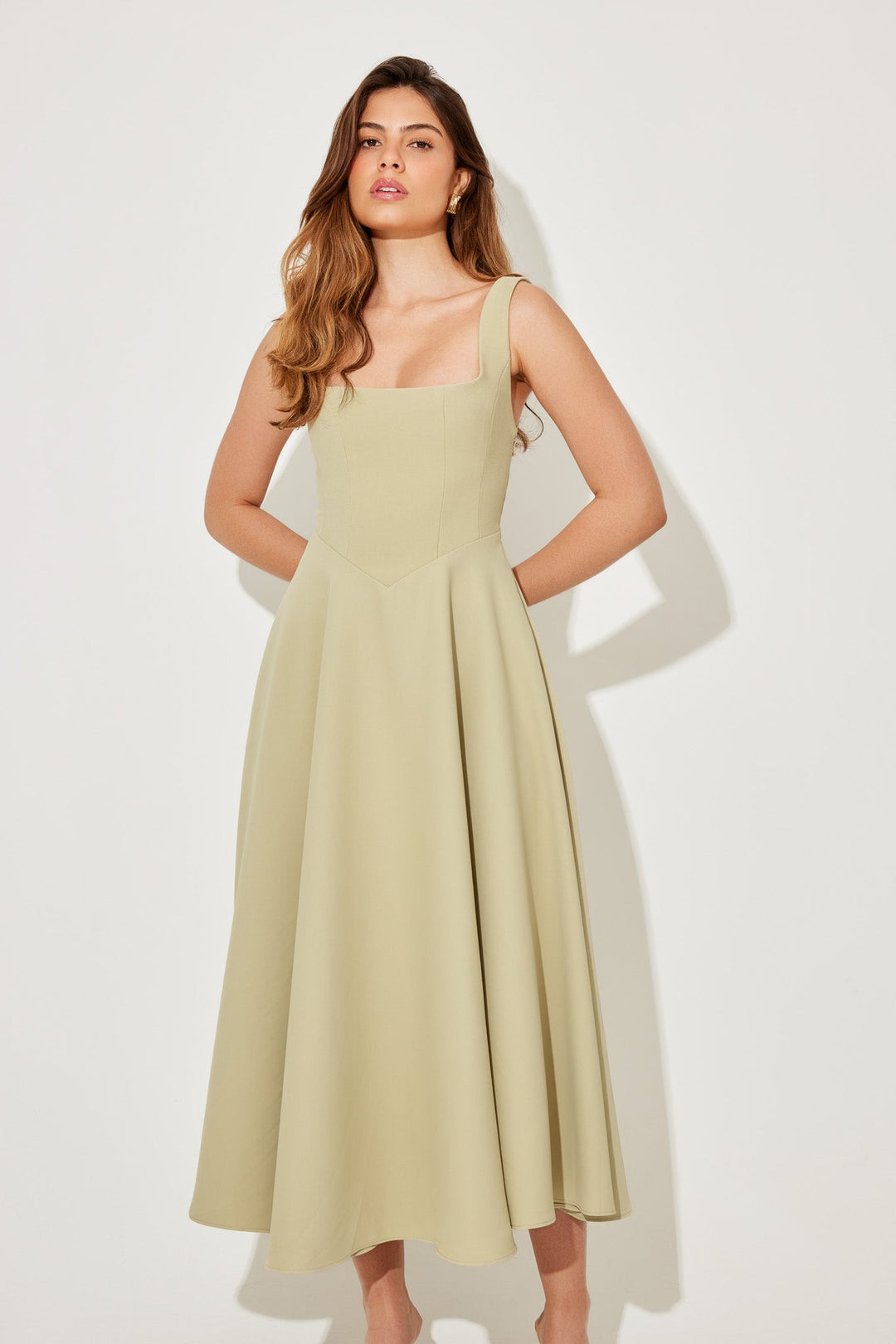 Damen Kleid | Karree-Ausschnitt A-Linie Midi