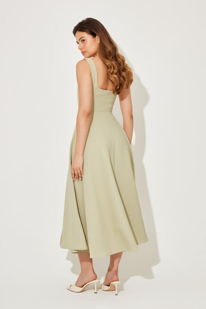 Damen Kleid | Karree-Ausschnitt A-Linie Midi
