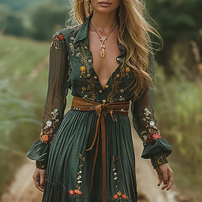 Damen Kleid | Boho Blumenmuster Maxi