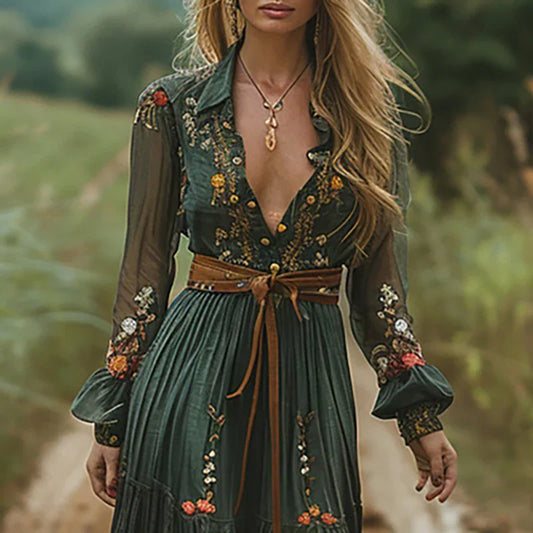 Damen Kleid | Boho Blumenmuster Maxi