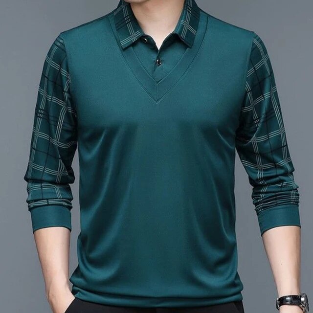 Herren Poloshirt | V-Ausschnitt Karierte Ärmel