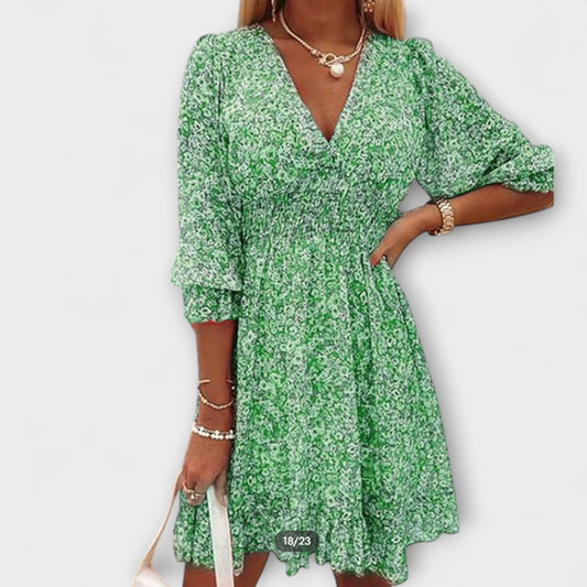 Damen Kleid | Blumenmuster V-Ausschnitt Rüschen