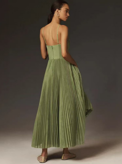 Damen Kleid | Spaghettiträger Plissee Midi
