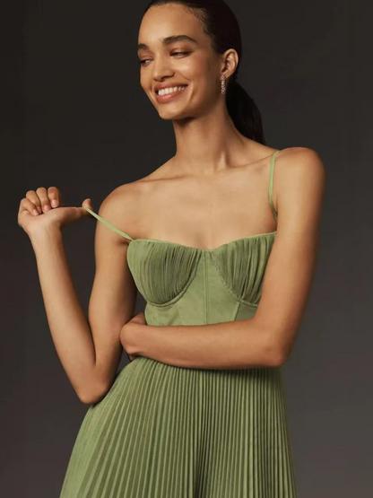 Damen Kleid | Spaghettiträger Plissee Midi