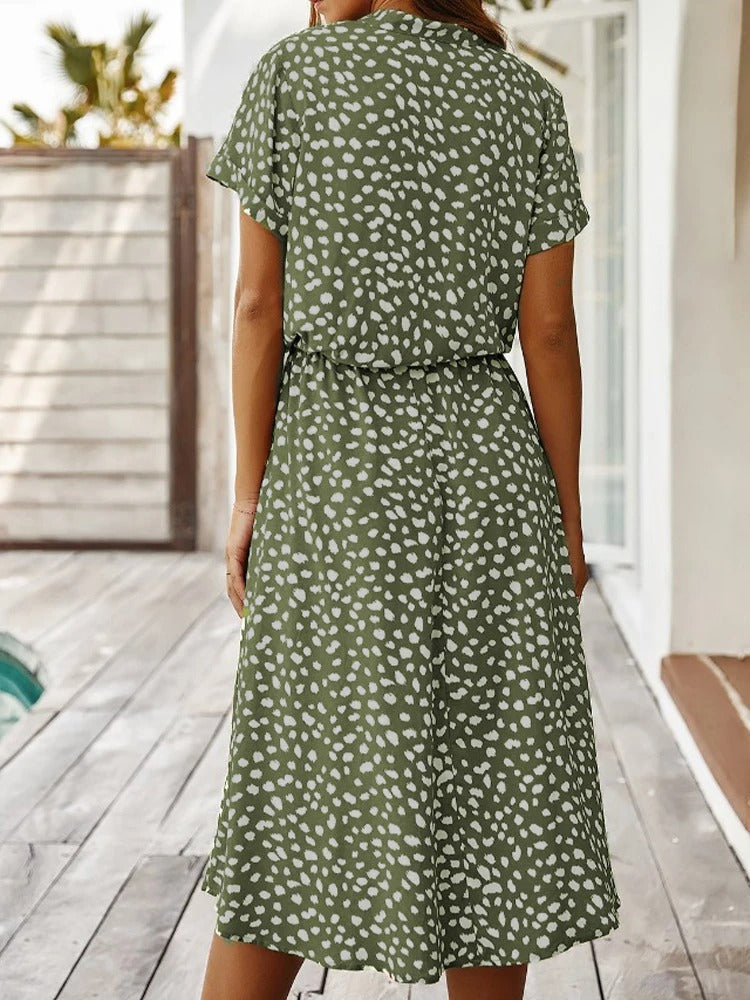 Damen Kleid | Kurzarm Bindegürtel Midi