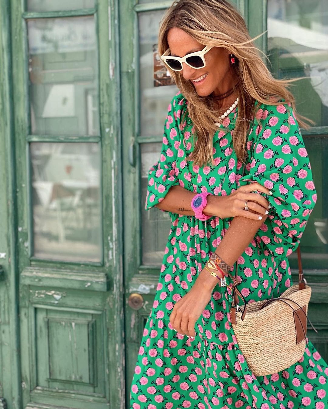 Damen Kleid | Print V-Ausschnitt Maxi
