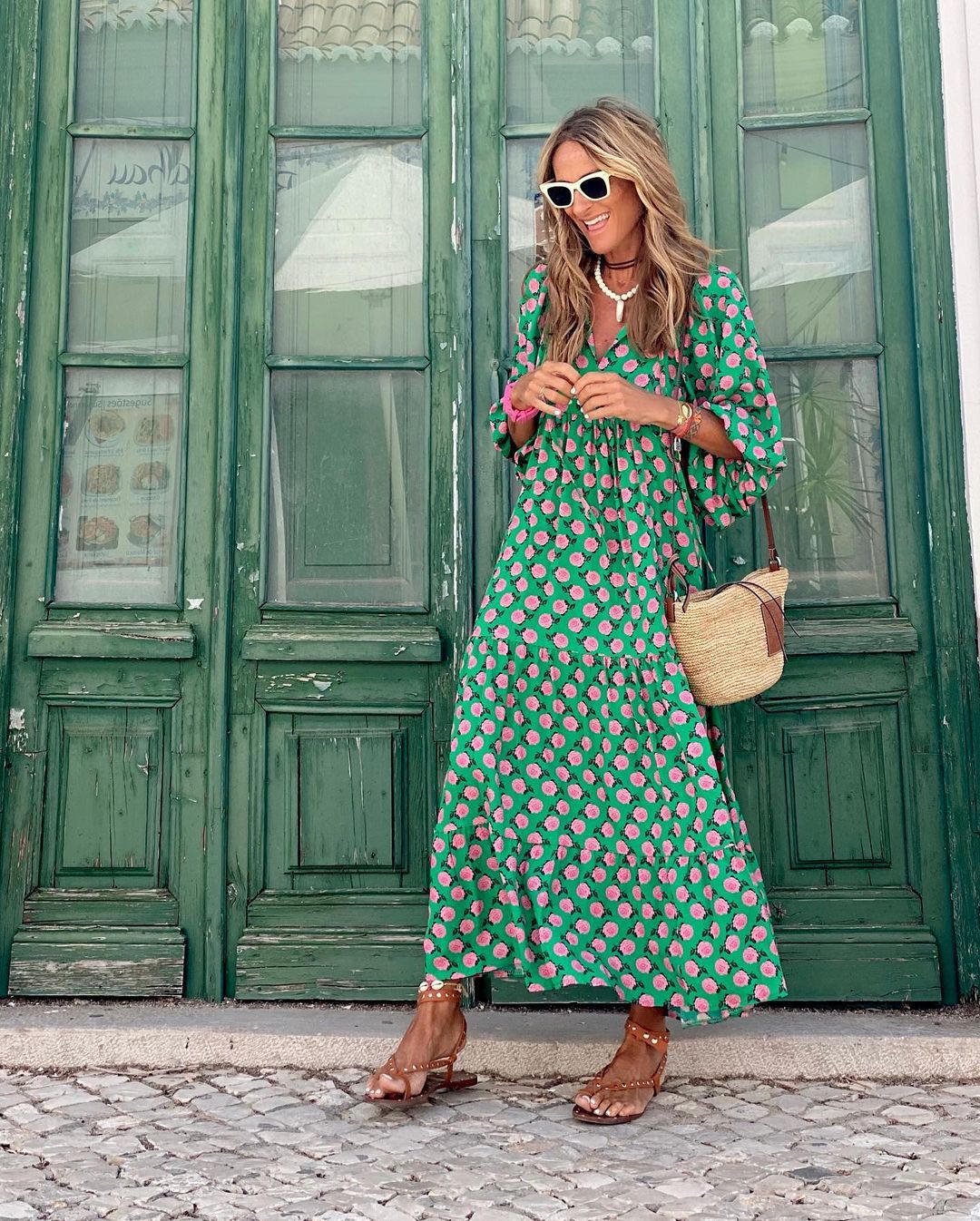 Damen Kleid | Print V-Ausschnitt Maxi