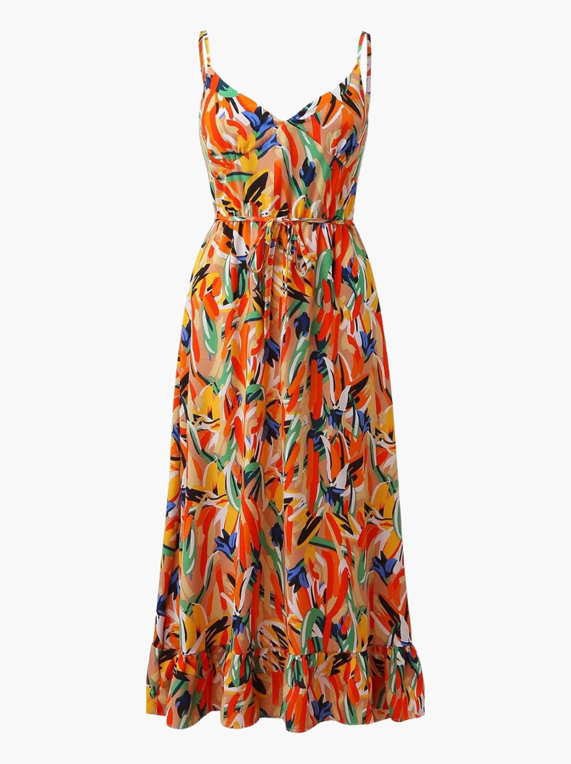 Damen Kleid | Spaghettiträger V-Ausschnitt Midi