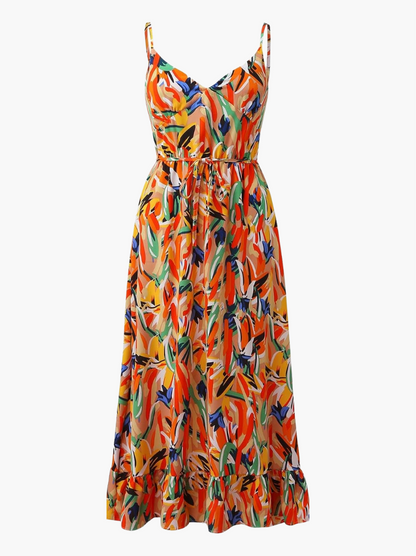 Damen Kleid | Spaghettiträger V-Ausschnitt Midi