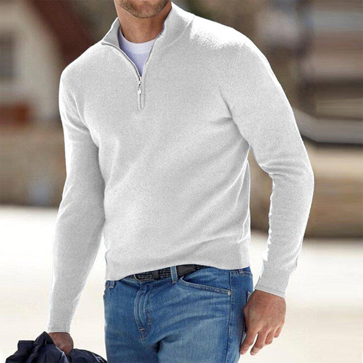 Pullover Herren Mit Viertel-Zip Und Stehkragen | Langarm Einfarbig Strick