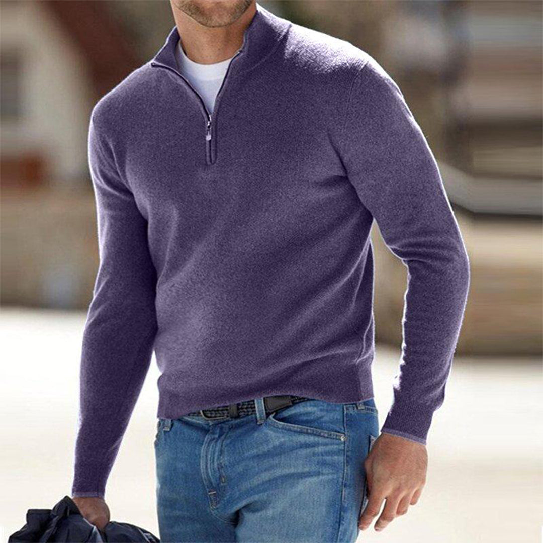 Pullover Herren Mit Viertel-Zip Und Stehkragen | Langarm Einfarbig Strick