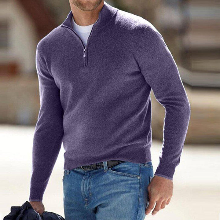 Pullover Herren Mit Viertel-Zip Und Stehkragen | Langarm Einfarbig Strick