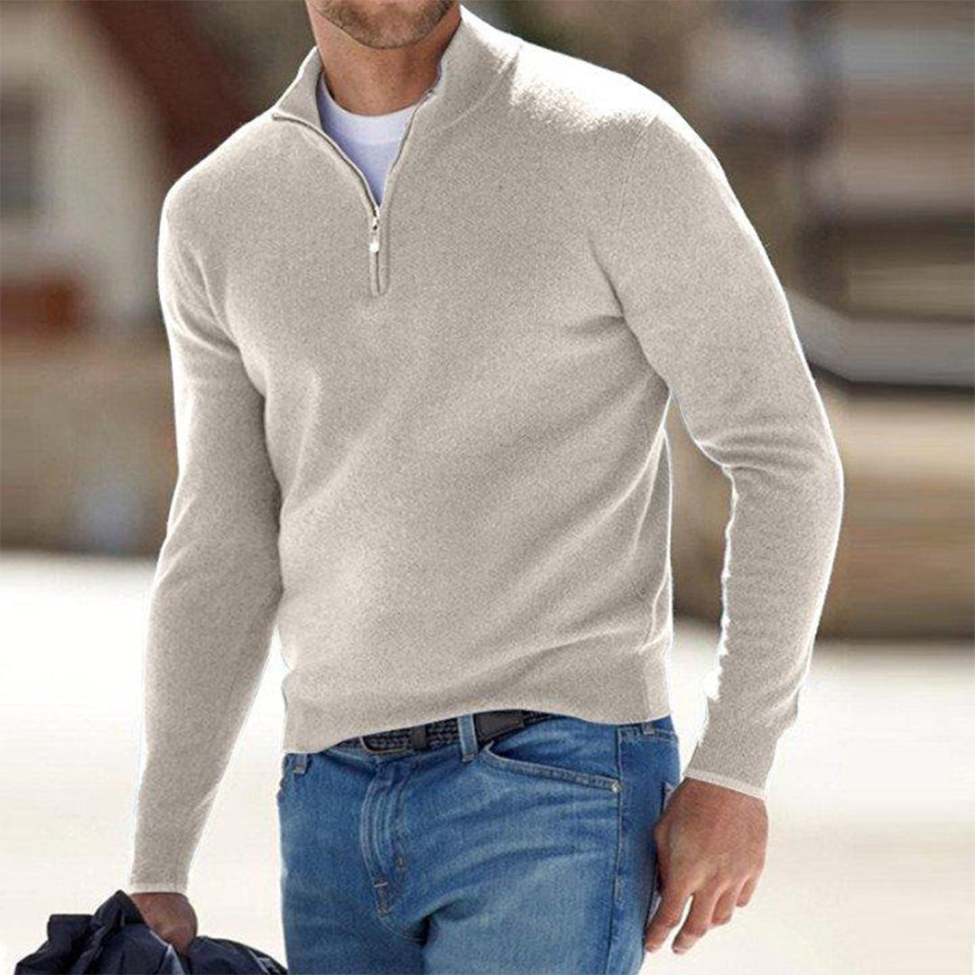 Pullover Herren Mit Viertel-Zip Und Stehkragen | Langarm Einfarbig Strick