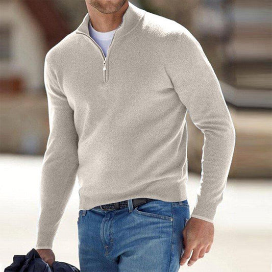 Pullover Herren Mit Viertel-Zip Und Stehkragen | Langarm Einfarbig Strick