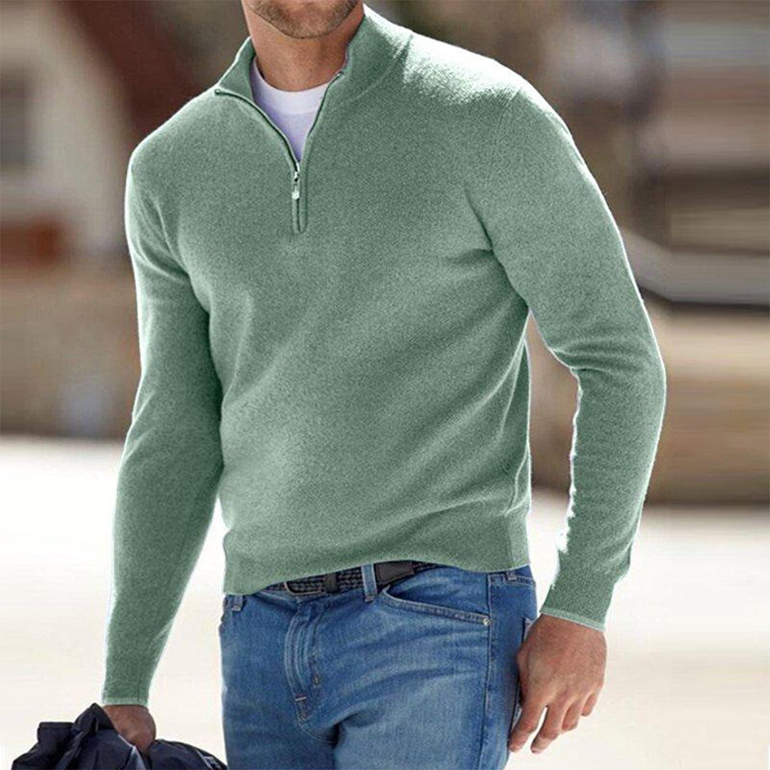 Pullover Herren Mit Viertel-Zip Und Stehkragen | Langarm Einfarbig Strick