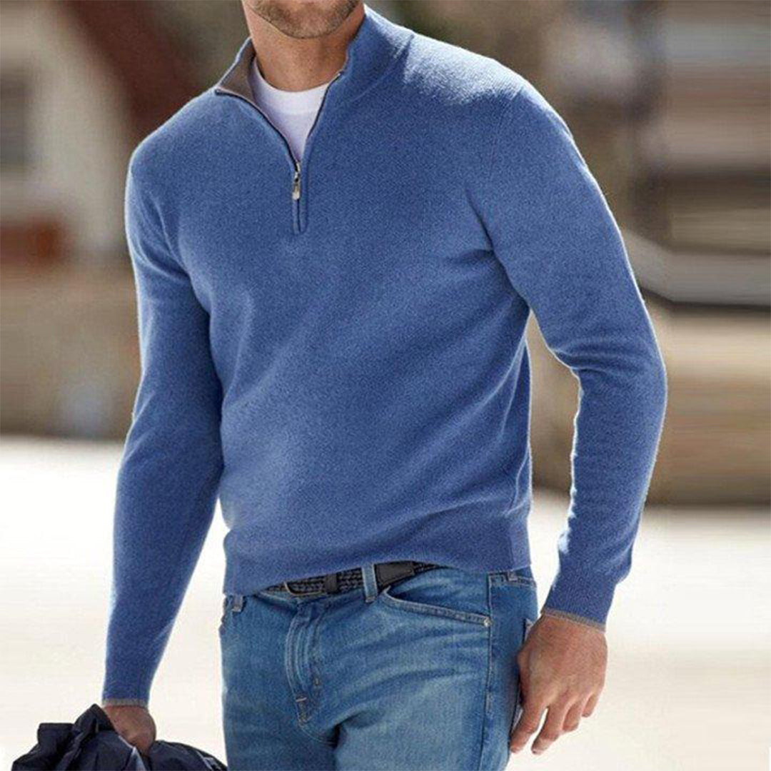 Pullover Herren Mit Viertel-Zip Und Stehkragen | Langarm Einfarbig Strick