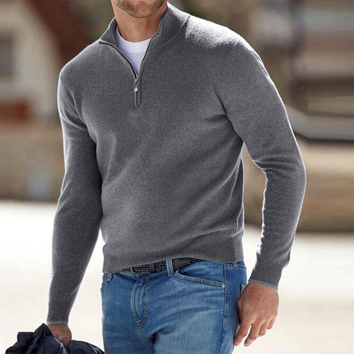 Pullover Herren Mit Viertel-Zip Und Stehkragen | Langarm Einfarbig Strick