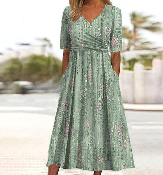 Damen Kleid | V-Ausschnitt Kurzarm Midi