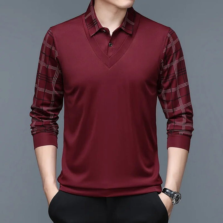 Herren Poloshirt | V-Ausschnitt Karierte Ärmel