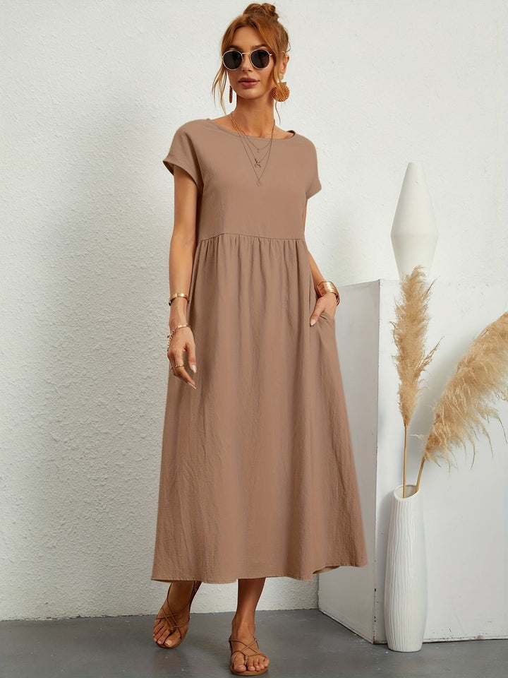 Damen Kleid | Rundhals Taschen Midi