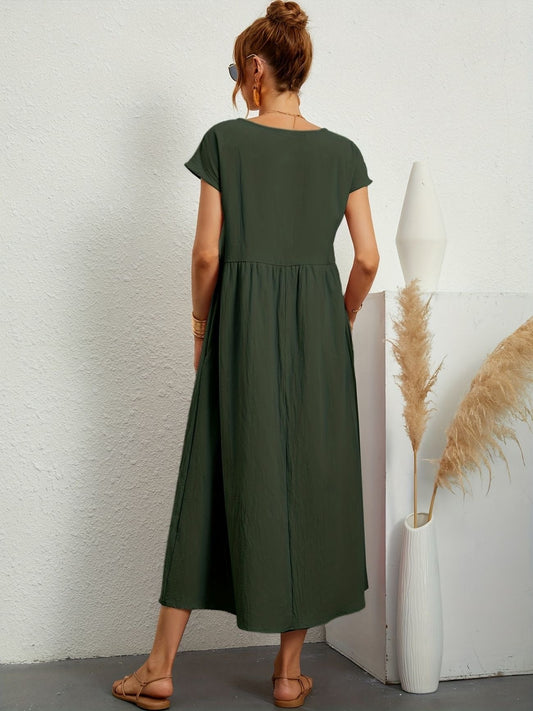 Damen Kleid | Rundhals Taschen Midi
