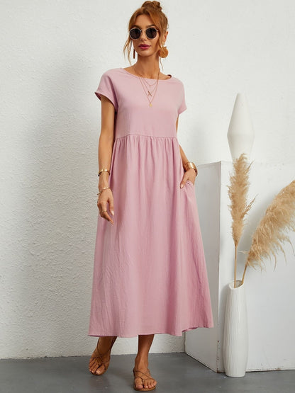 Damen Kleid | Rundhals Taschen Midi