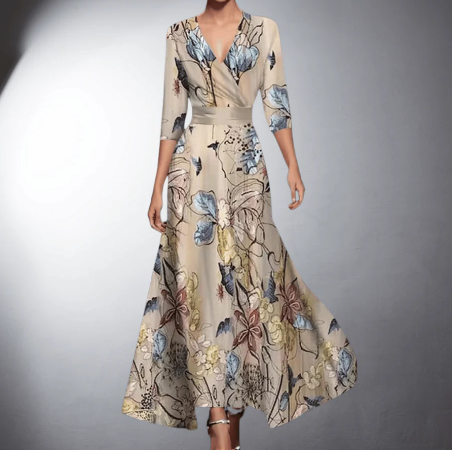 Damen Kleid | Blumenmuster V-Ausschnitt Maxi