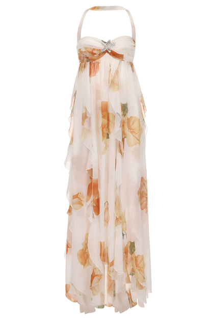 Damen Kleid | Halter Blumen Maxi