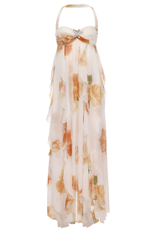 Damen Kleid | Halter Blumen Maxi