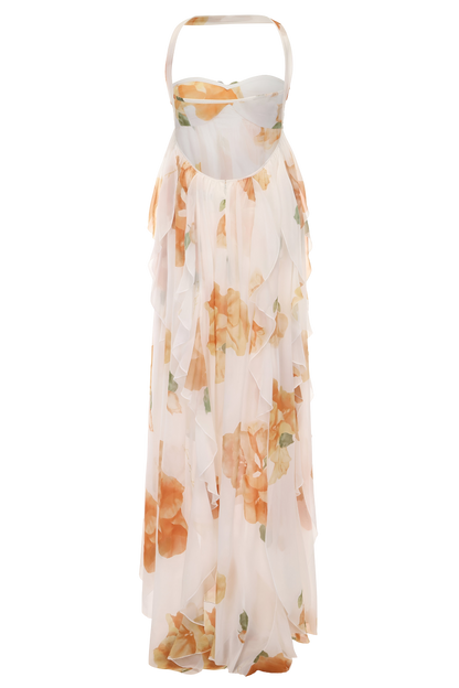 Damen Kleid | Halter Blumen Maxi