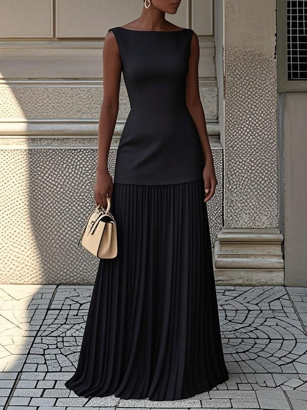 Damen Kleid | Ärmellos Plissiert Maxi