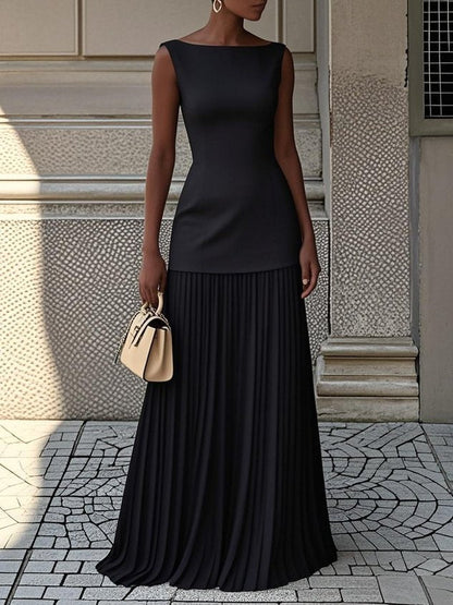 Damen Kleid | Ärmellos Plissiert Maxi
