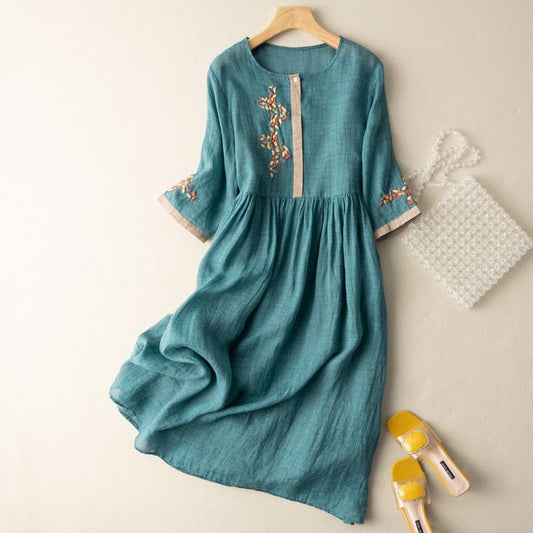 Damen Kleid | Besticktes Lockeres Midi