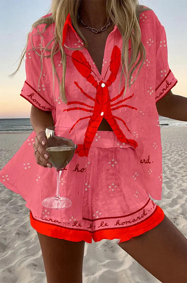 Damen-Zweiteiler | Bedruckte Bluse und Shorts