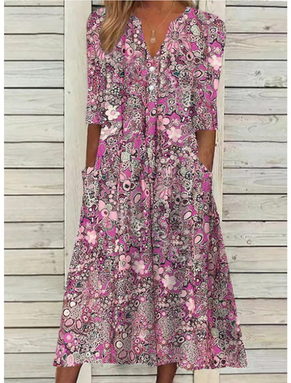 Damen Kleid | Florales Muster mit Taschen