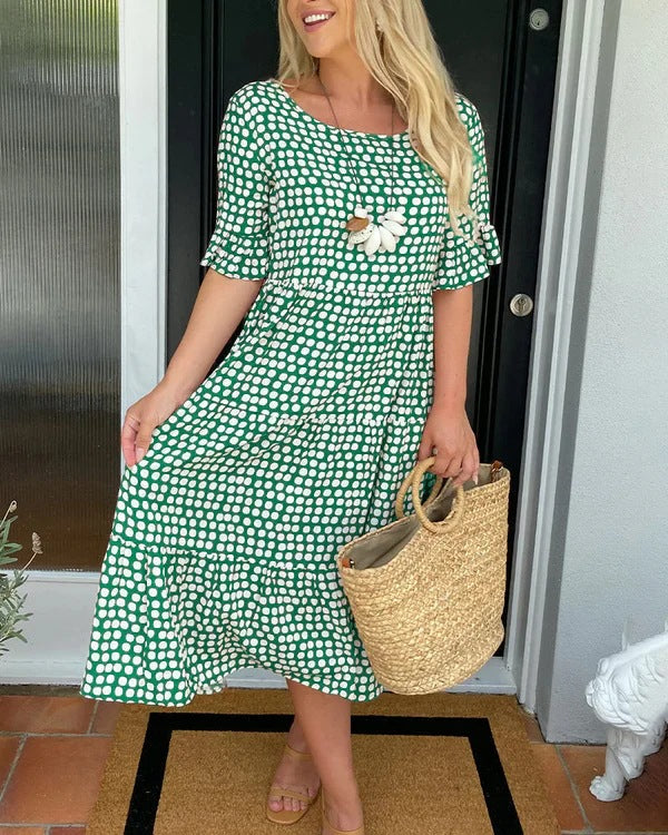 Damen Kleid | Punkte Kurzarm Sommer Midi
