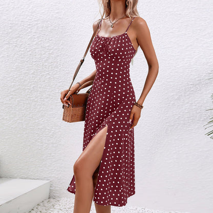 Damen Kleid | Punkte Spaghettiträger Schlitz