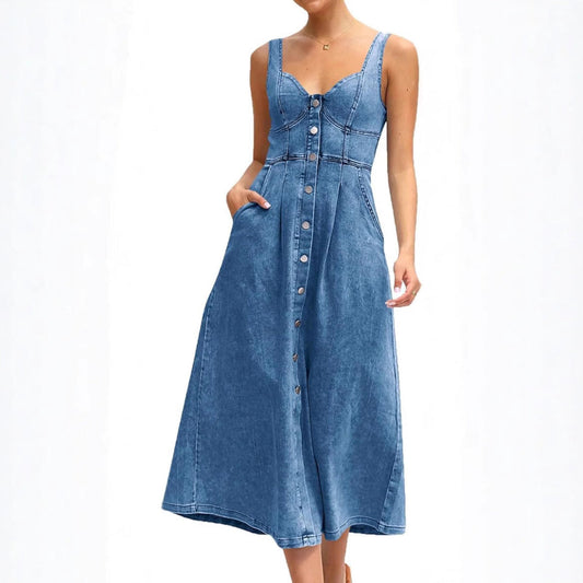Damen Kleid | Träger Knopfleiste Midi