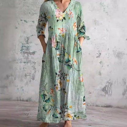 Damen Kleid | Lockeres Blumenmuster V-Ausschnitt