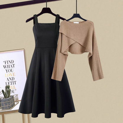 Damen Zweiteiler | Kurzer Pullover und ärmelloses Kleid