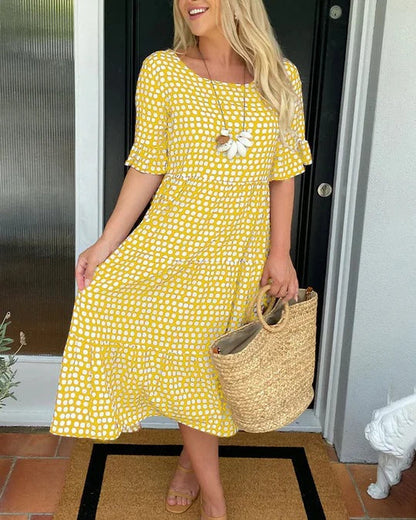 Damen Kleid | Punkte Kurzarm Sommer Midi