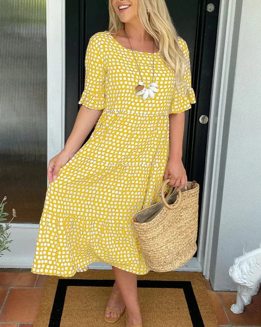 Damen Kleid | Punkte Kurzarm Sommer Midi