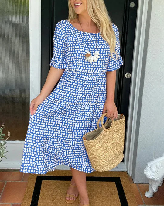 Damen Kleid | Punkte Kurzarm Sommer Midi
