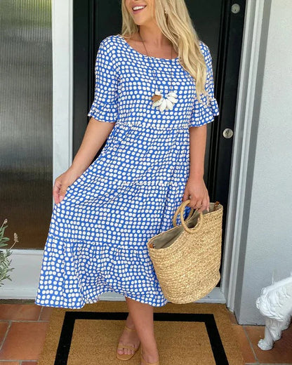 Damen Kleid | Punkte Kurzarm Sommer Midi