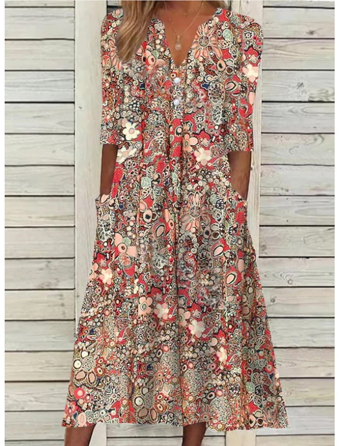 Damen Kleid | Florales Muster mit Taschen