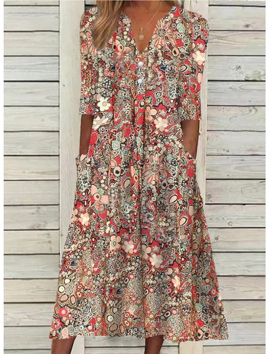 Damen Kleid | Florales Muster mit Taschen