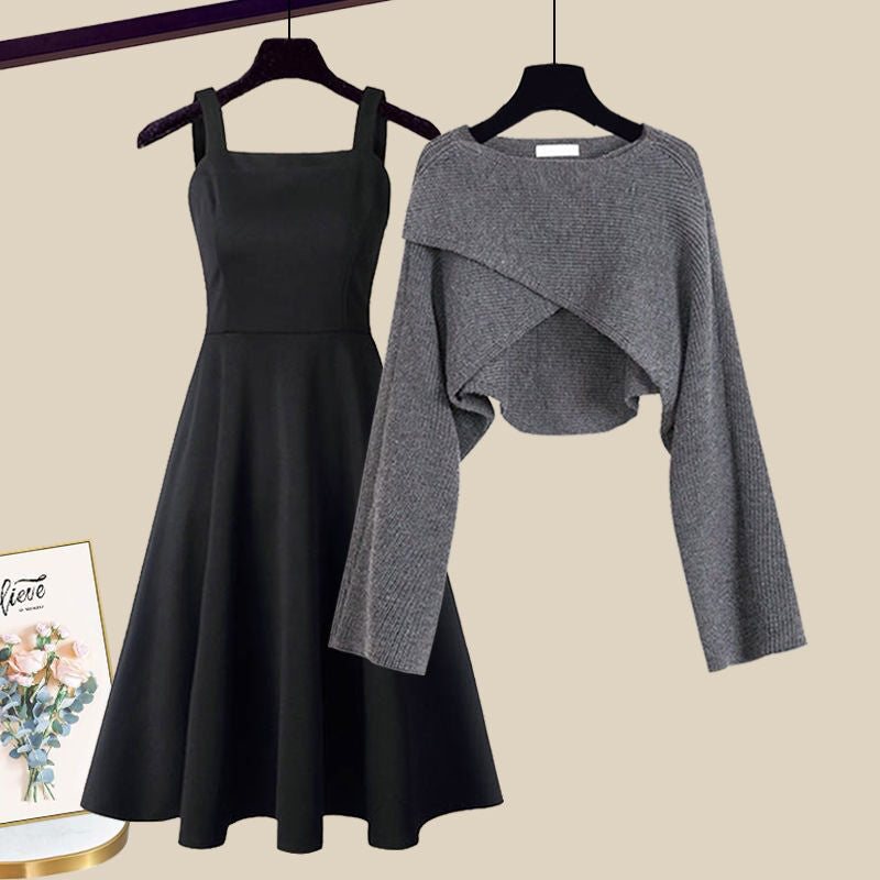 Damen Zweiteiler | Kurzer Pullover und ärmelloses Kleid