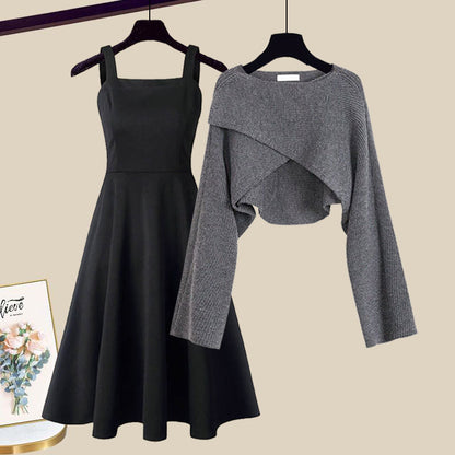 Damen Zweiteiler | Kurzer Pullover und ärmelloses Kleid