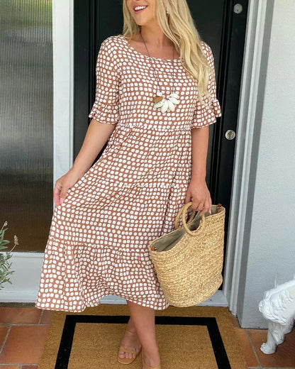 Damen Kleid | Punkte Kurzarm Sommer Midi